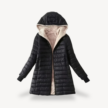 Damen Wintermantel Kapuzen-Puffer mit Sherpa-Füttung