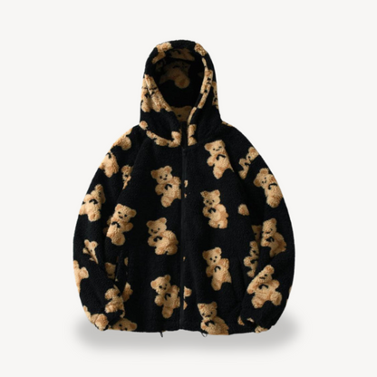 Kuschelige Kapuzenjacke für Damen Teddy Muster