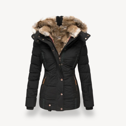 Warme Damen Pufferjacke Kunstfell Gefüttert