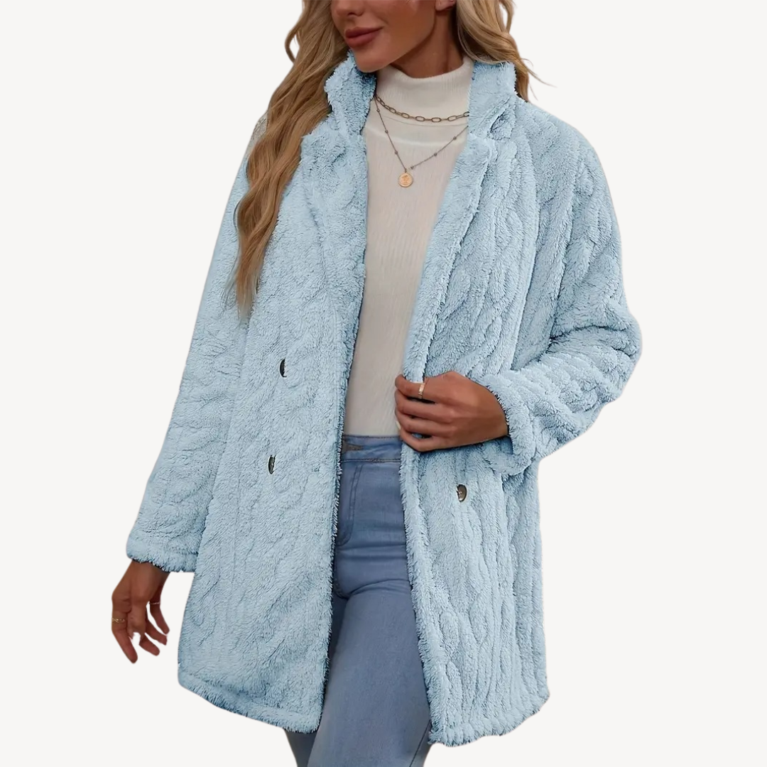 Damen Kunstfellmantel Doppelreihig Elegant