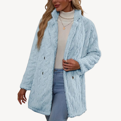 Damen Kunstfellmantel Doppelreihig Elegant