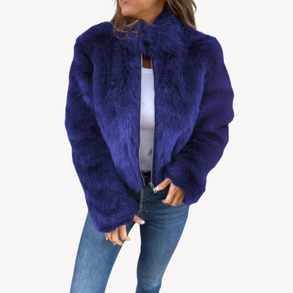 Stylische Damenjacke Kunstpelz Zipper