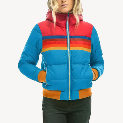 Damen Pufferjacke Streifen Muster Winter