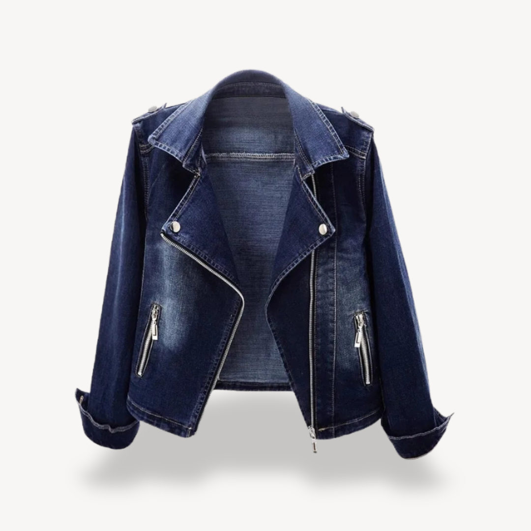 Mode Damen Bikerjacke Denim Blau
