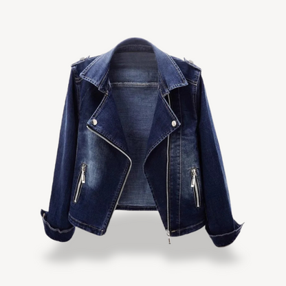 Mode Damen Bikerjacke Denim Blau