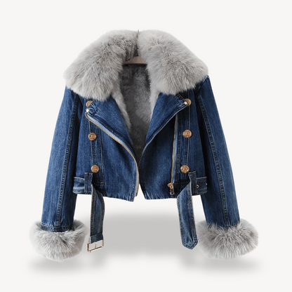 Stylische Damenjacke | Kunstpelzgefütterte Jeansjacke Frauen