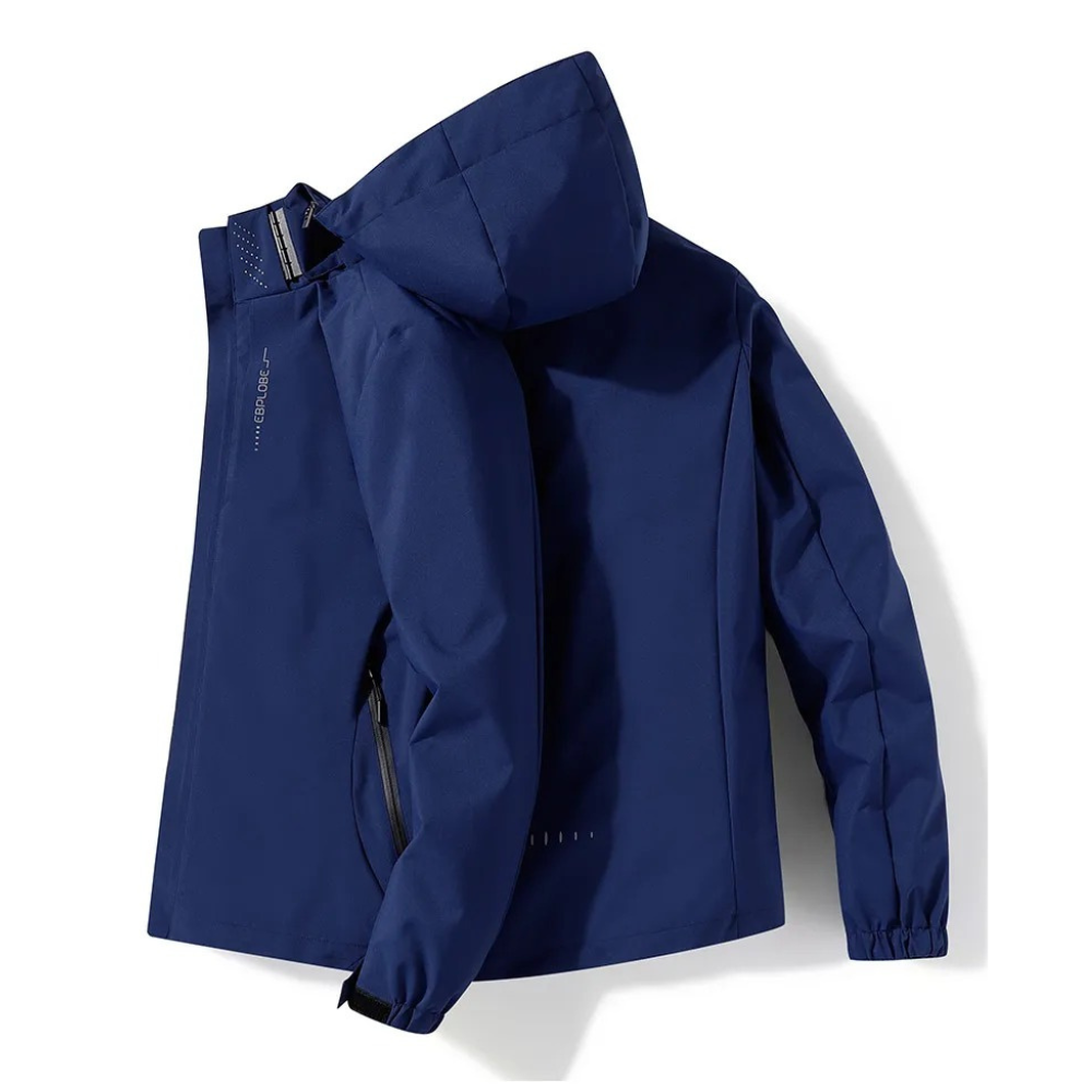 Herren Blauer Windbreaker Kapuze Wasserdicht - IdealeKleiden