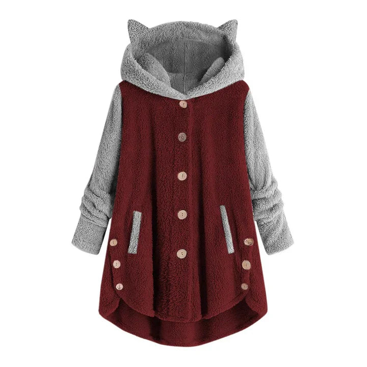Damen Sweatshirt Katzenohren Kuschel Fleece