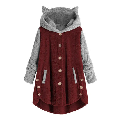 Damen Sweatshirt Katzenohren Kuschel Fleece