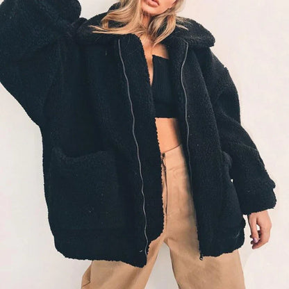 Damen Fleece Sweatshirt Breiter Kragen Modern