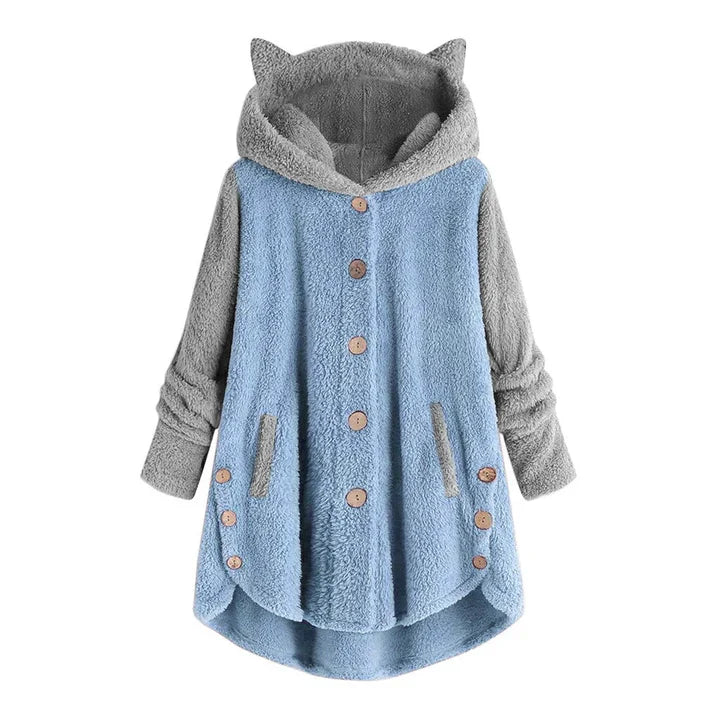 Damen Sweatshirt Katzenohren Kuschel Fleece