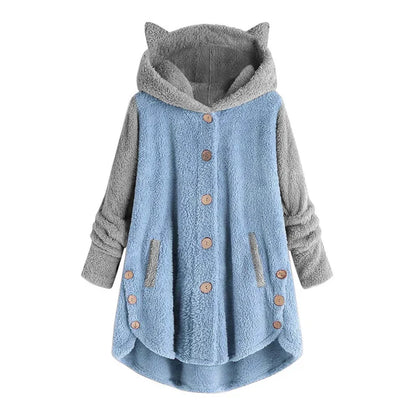 Damen Sweatshirt Katzenohren Kuschel Fleece