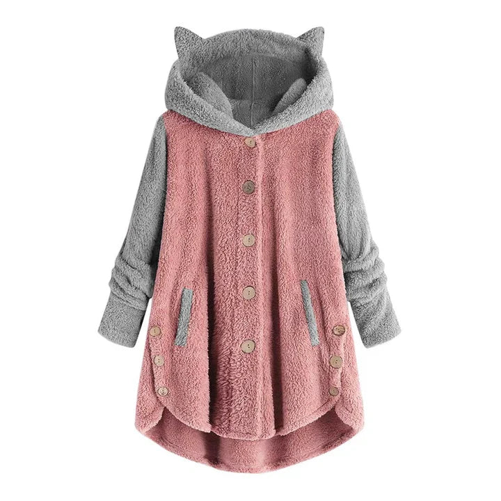Damen Sweatshirt Katzenohren Kuschel Fleece