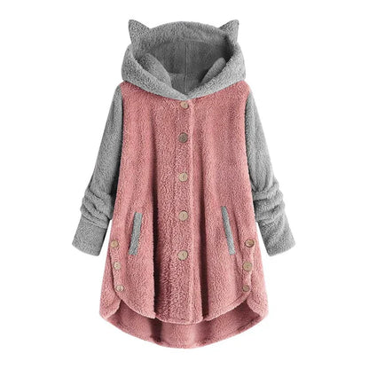 Damen Sweatshirt Katzenohren Kuschel Fleece