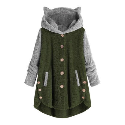Damen Sweatshirt Katzenohren Kuschel Fleece