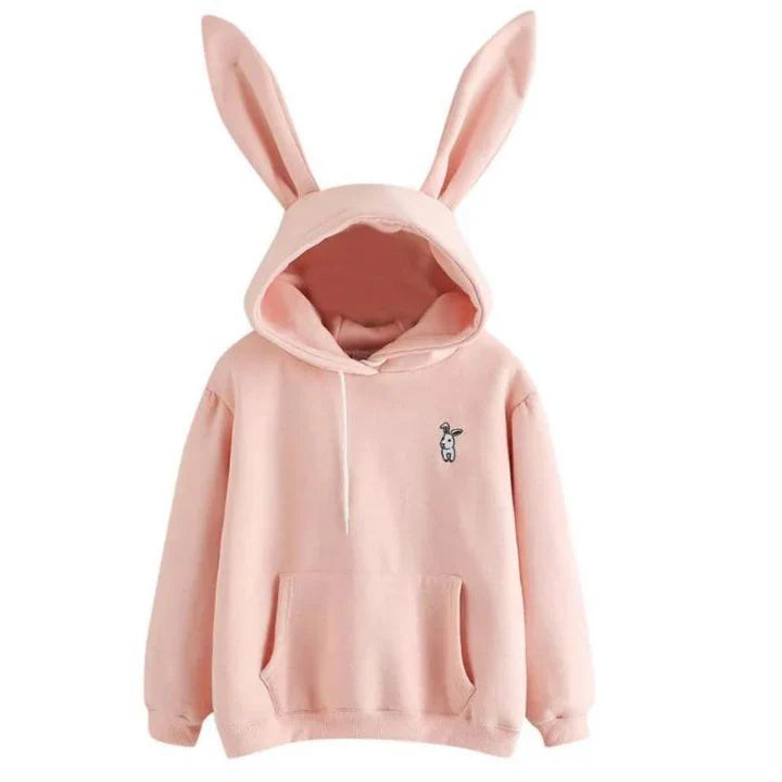 Damen Sweatshirt Kapuze Hase Ohren Kuschel