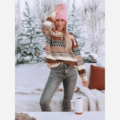 Boho Chic Pullover Gemustert Weich Winterwarm