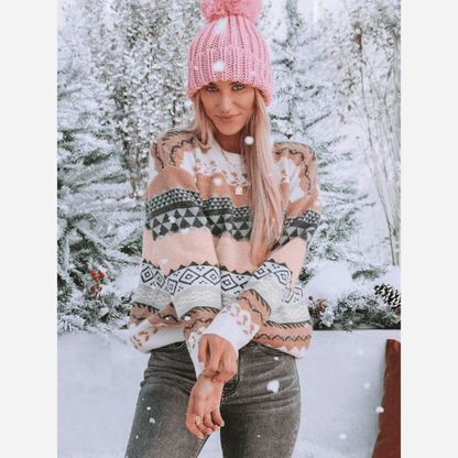 Boho Chic Pullover Gemustert Weich Winterwarm