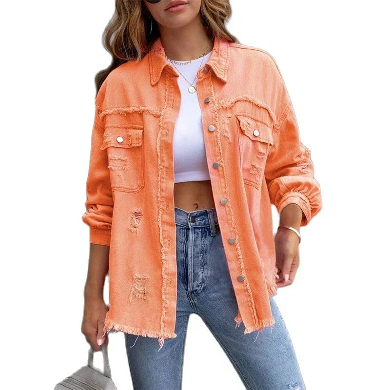 Boho-Chic Denimjacke Damen Slim Fit Sommer