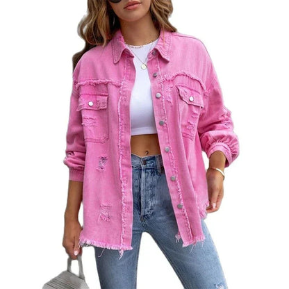 Boho-Chic Denimjacke Damen Slim Fit Sommer