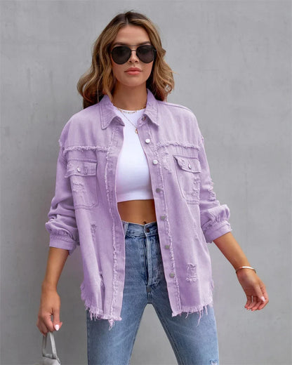 Boho-Chic Denimjacke Damen Slim Fit Sommer