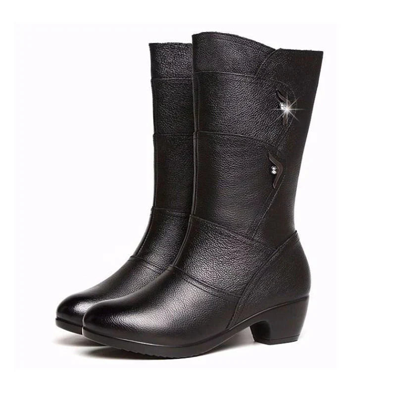 Schicke Damenstiefel Schwarz Leder Elegance - IdealeKleiden