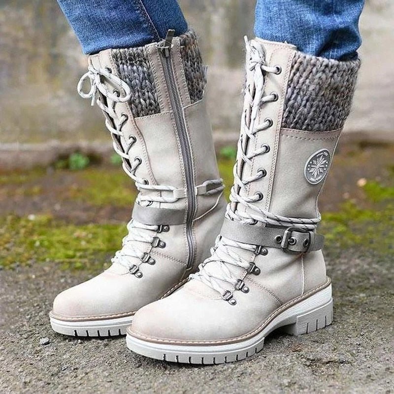 Damen Stiefel Schnürung Mittelhoch Winterschuh - IdealeKleiden