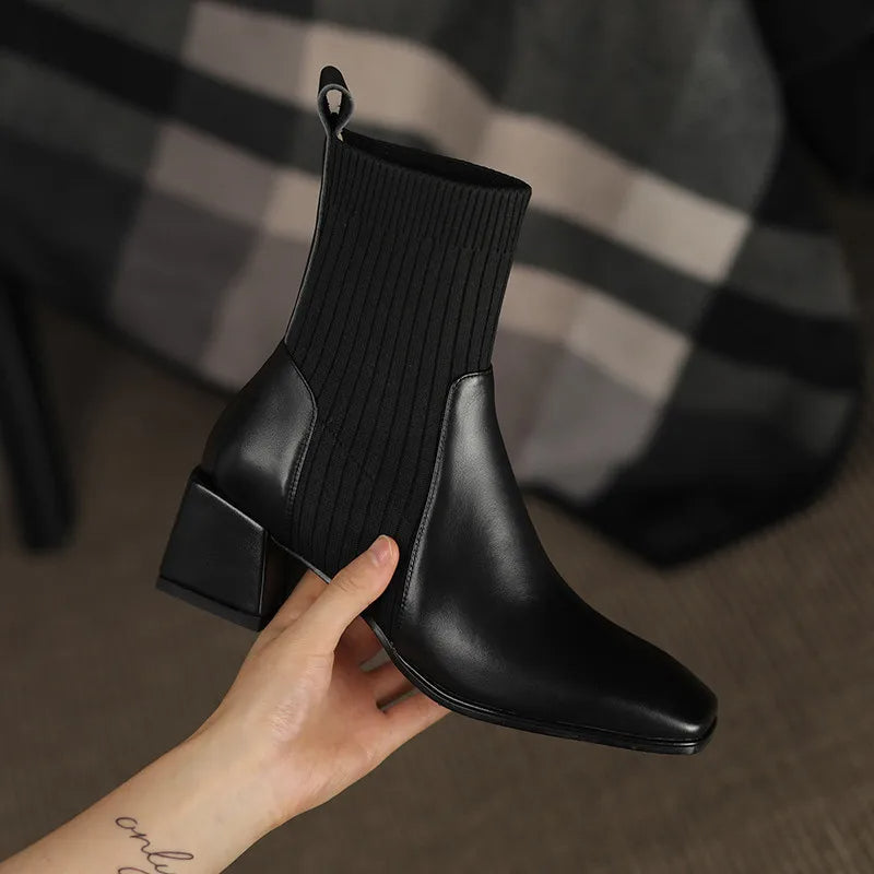 Damenschuhe Stiefel Quadratzehen Elegant Elastisch