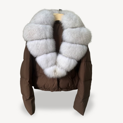 Warme Damen Pufferjacke mit Kunstfell Kragen