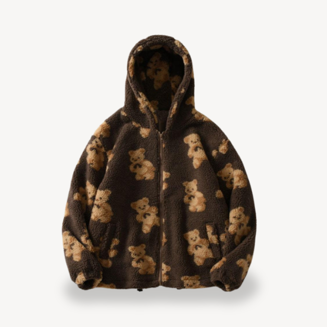 Kuschelige Kapuzenjacke für Damen Teddy Muster