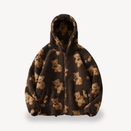 Kuschelige Kapuzenjacke für Damen Teddy Muster