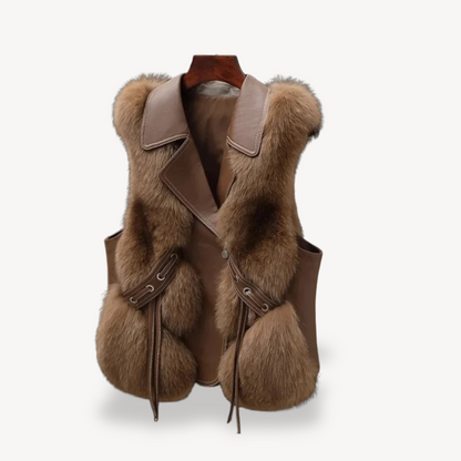 Stilvolle Lederweste Damen Kunstfell Mantel