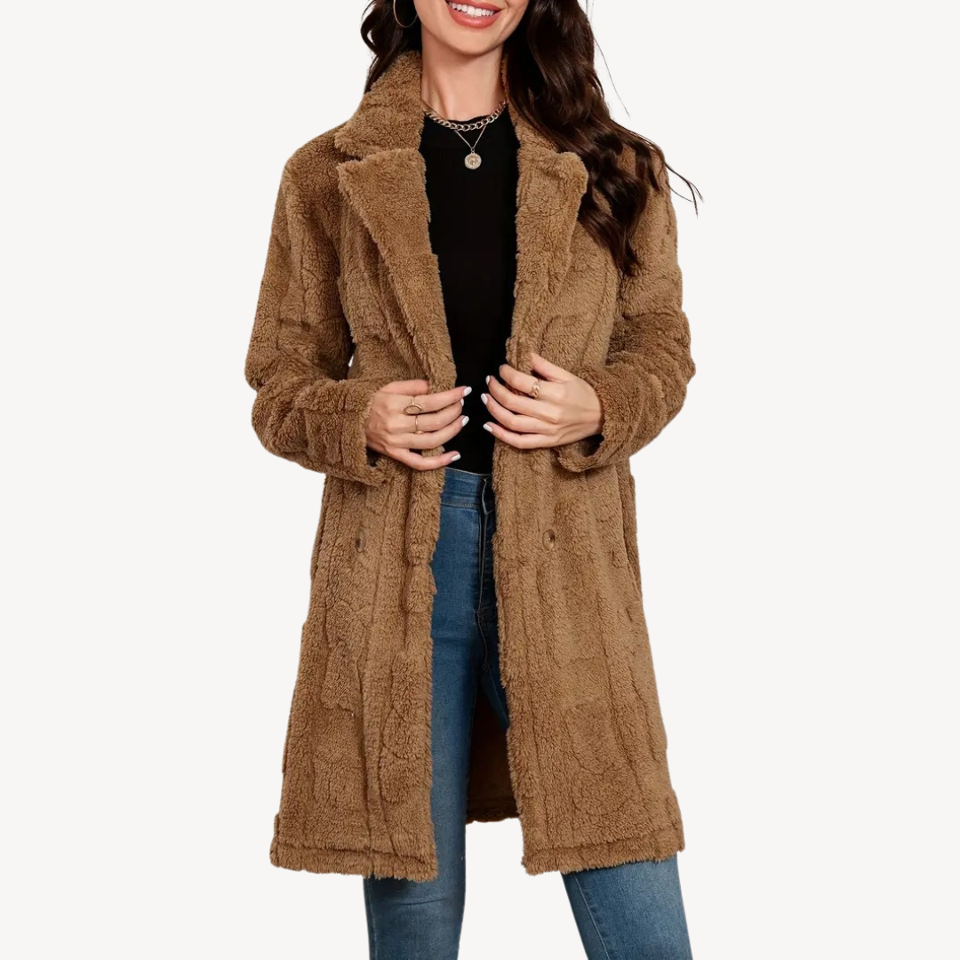 Damen Kunstfellmantel Doppelreihig Elegant