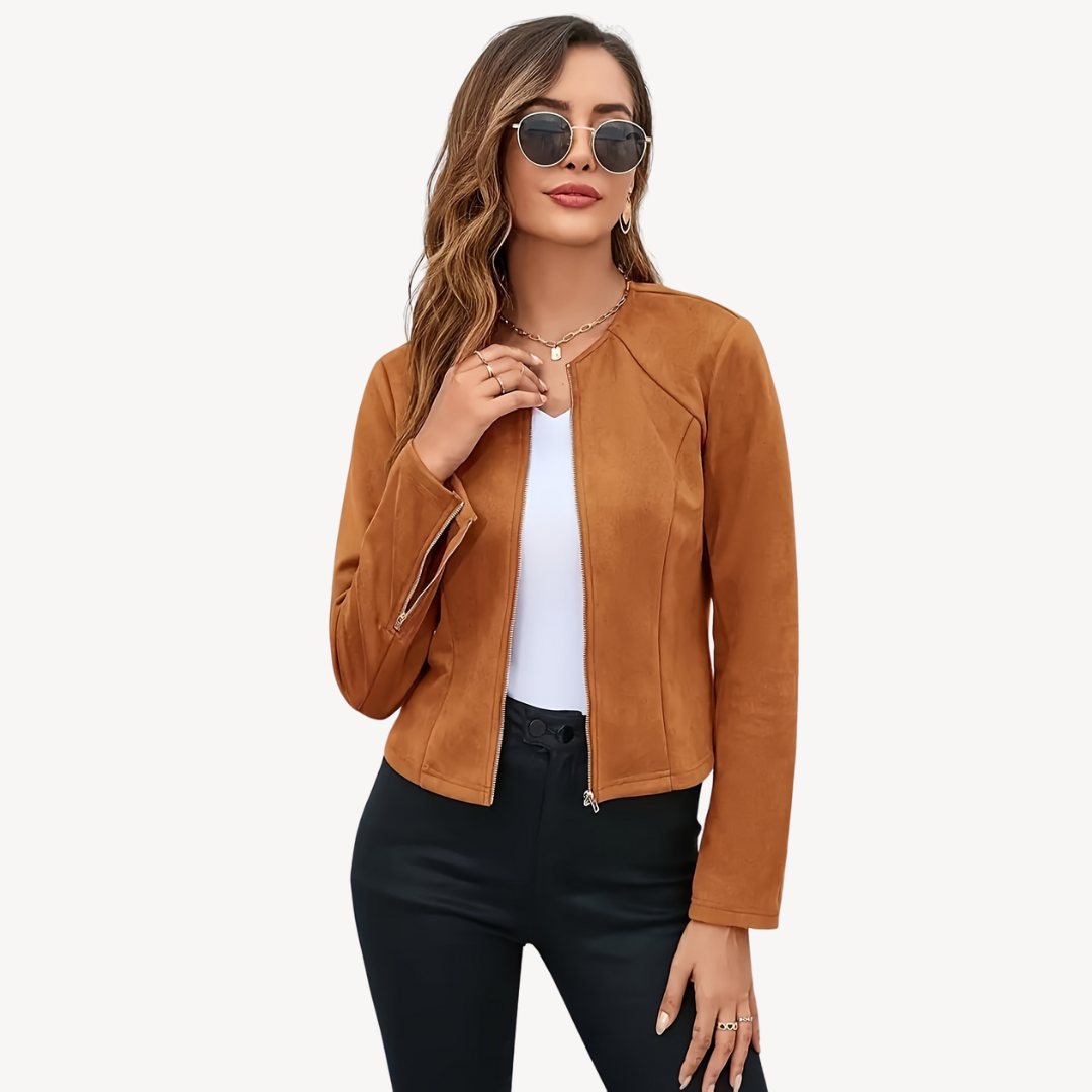 Damen Lederjacke Reißverschluss Bikerstil