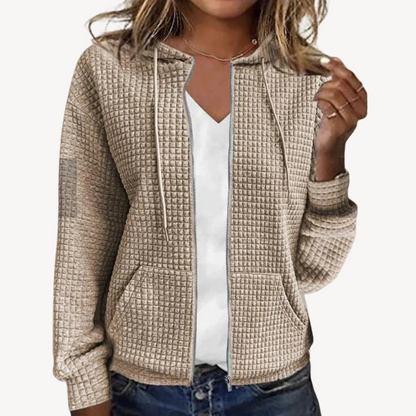 Kuschelige Waffel-Pullover Damen mit Kapuze und Reißverschluss