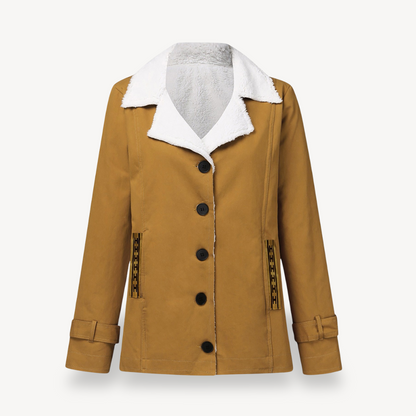 Damen Wintermantel Fleece Gefüttert Knöpfe