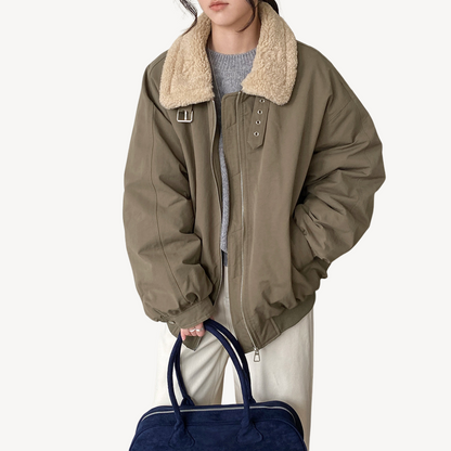 Damen Pufferjacke Shearling Kragen Warm