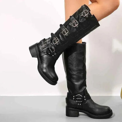 Stiefel Biker Schnalle Leder - IdealeKleiden