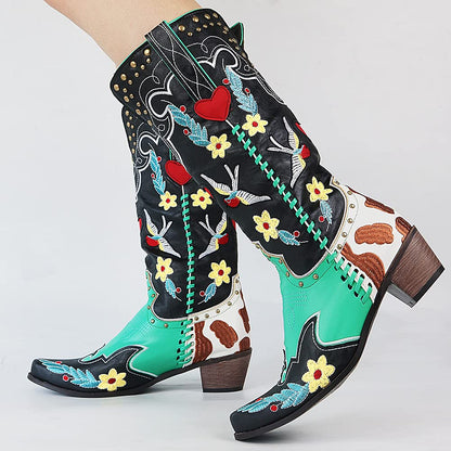 Damen Westernstiefel Blumenbestickung Elegant - IdealeKleiden