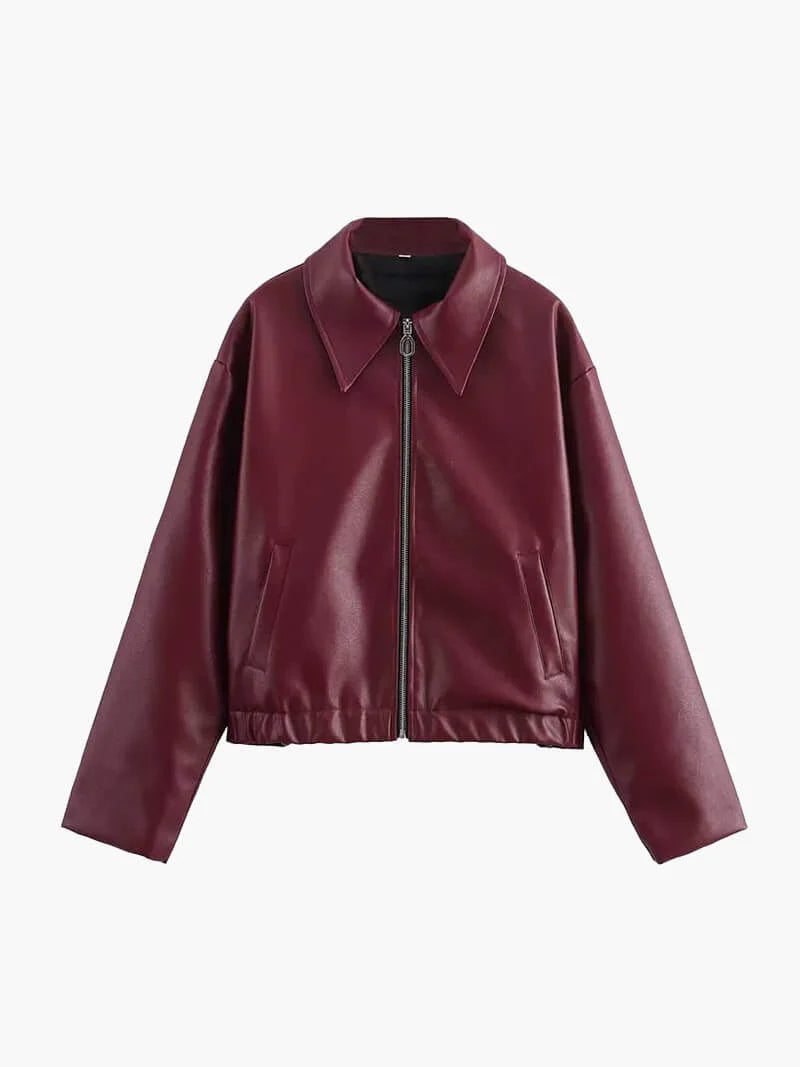 Burgunder Lederjacke Damen Elegant