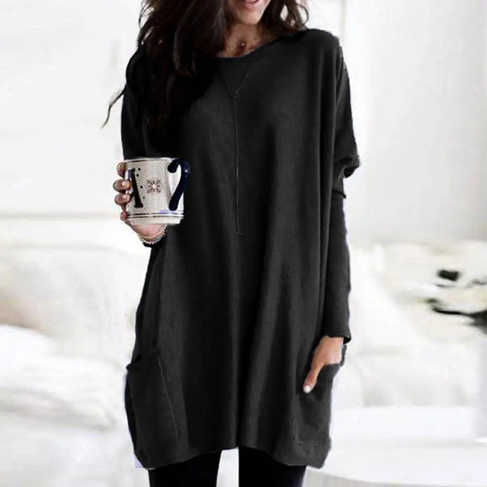 Übergrößer Pullover Langarm Baumwolle Weich mit Taschen