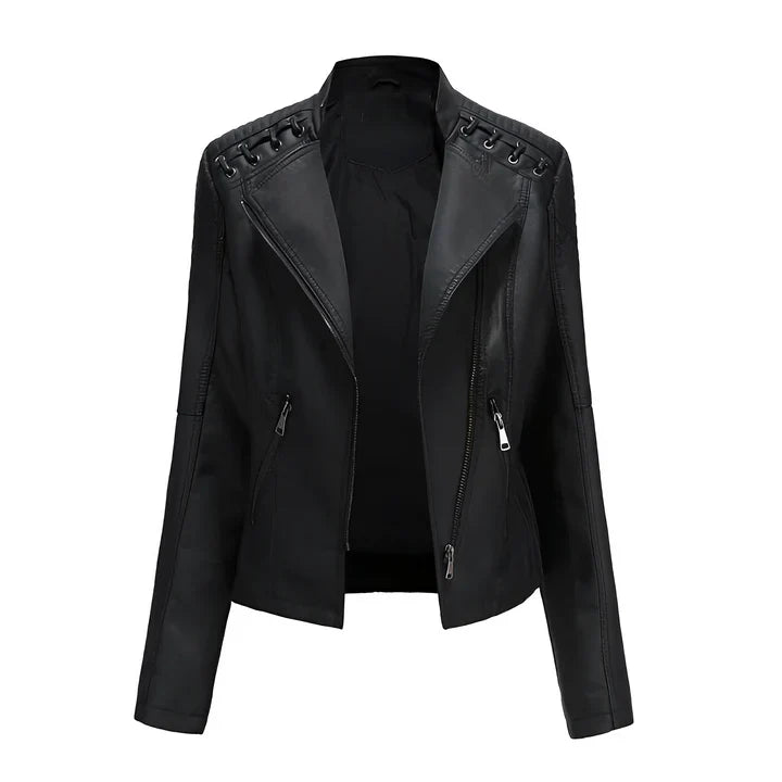 Lederjacke Damen Schwarz Reißverschluss