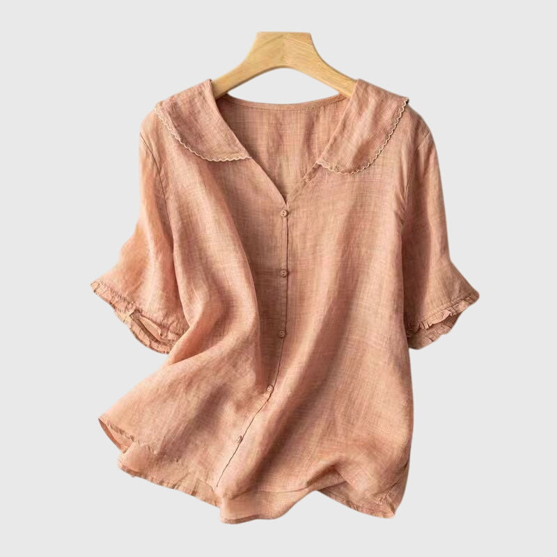 Damen Bluse Kurzärmelig Knöpfe Elegant