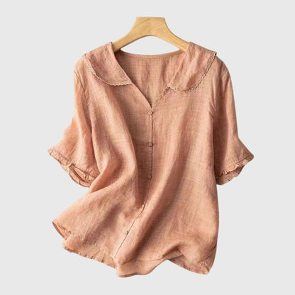 Damen Bluse Kurzärmelig Knöpfe Elegant
