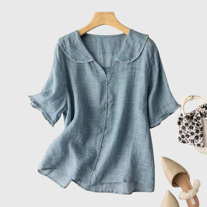 Damen Bluse Kurzärmelig Knöpfe Elegant