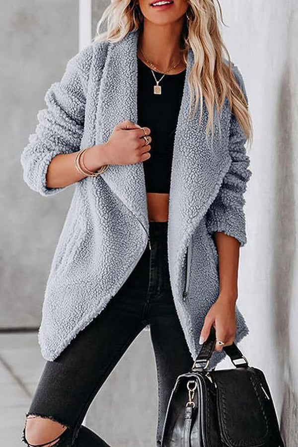 Lässige Lederjacke Reißverschluss Taschen