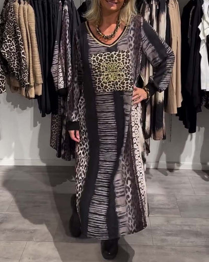 Leopard Kleid V-Ausschnitt Elegant Damen