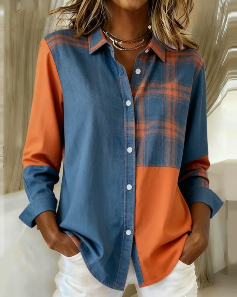 Stilvolle Bluse mit Reverskragen und Karomuster - IdealeKleiden
