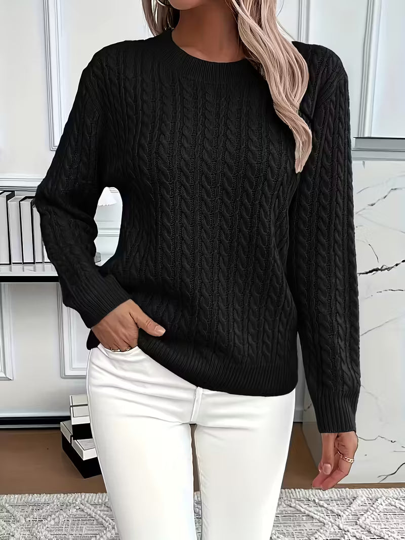 Damen Strickpullover Zopfmuster Weich Warm