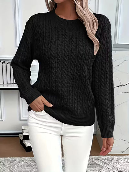 Damen Strickpullover Zopfmuster Weich Warm